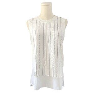 EE By Etcetera Silk Viscose Sleeveless Top Women Sz XS/S Ivory Crew Slit Layered